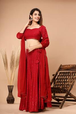 EMBROIDERED LEHENGA WITH STITCHED BLOUSE AND DUPATTA 5