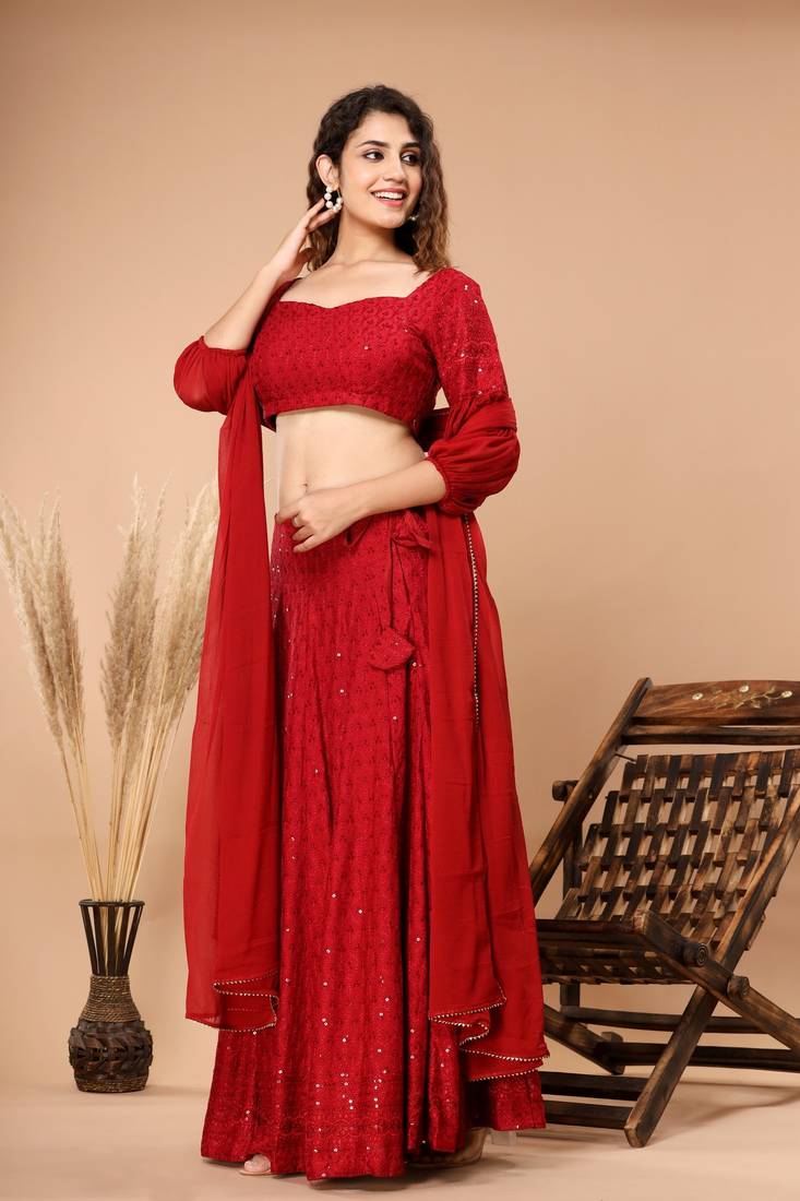 EMBROIDERED LEHENGA WITH STITCHED BLOUSE AND DUPATTA