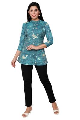 Muslin rayon cotton print with foil short kurtis top 1
