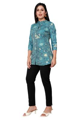 Muslin rayon cotton print with foil short kurtis top 2