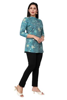 Muslin rayon cotton print with foil short kurtis top 3