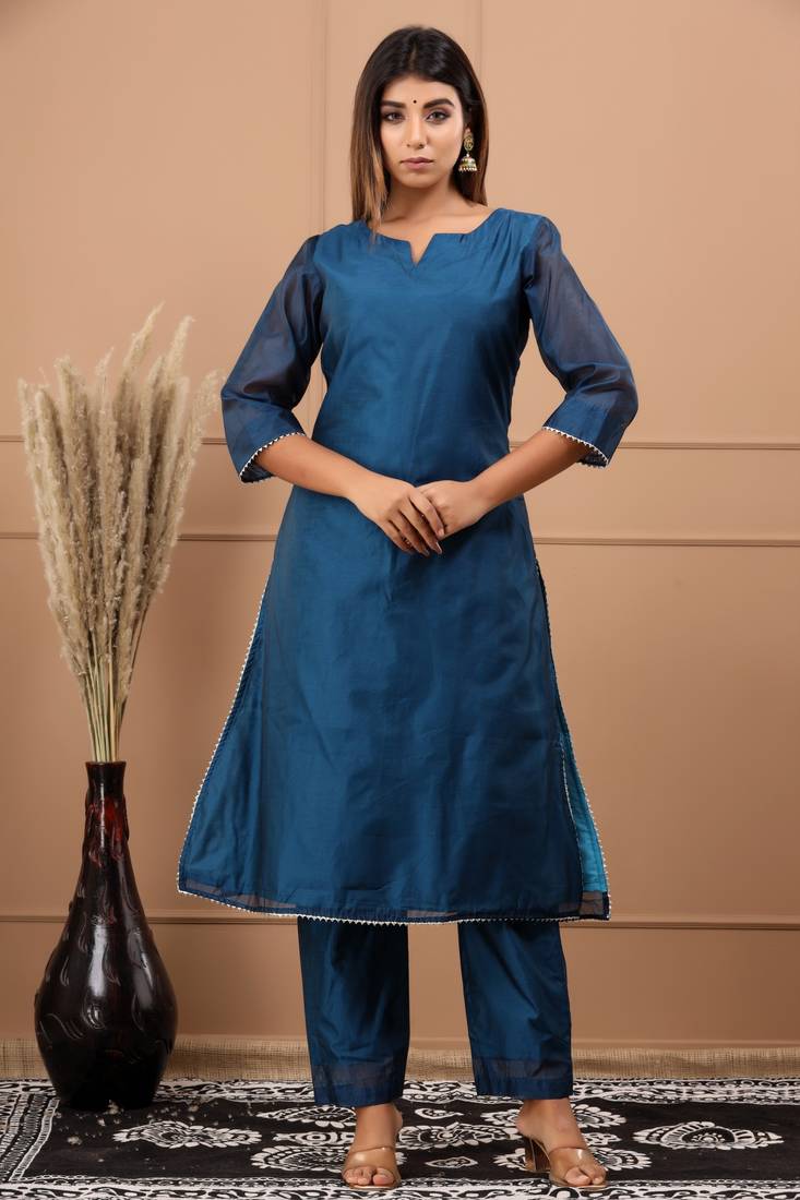 BLUE CHANDERI SUIT SET