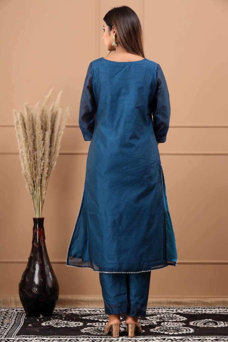 BLUE CHANDERI SUIT SET