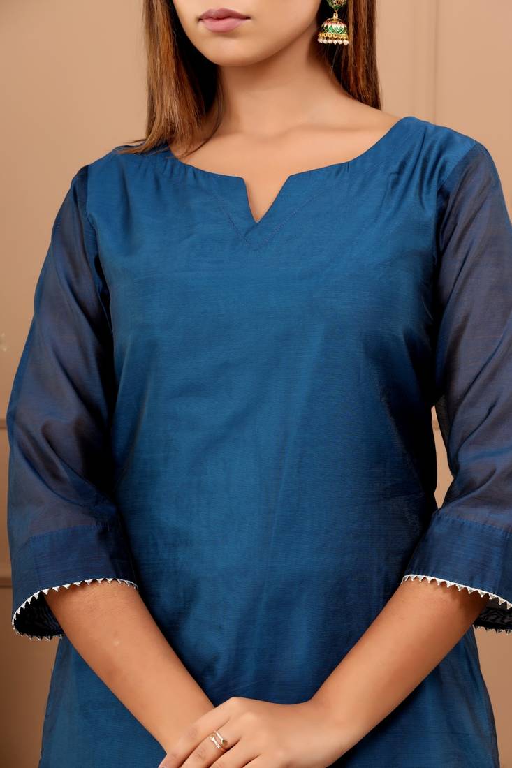 BLUE CHANDERI SUIT SET