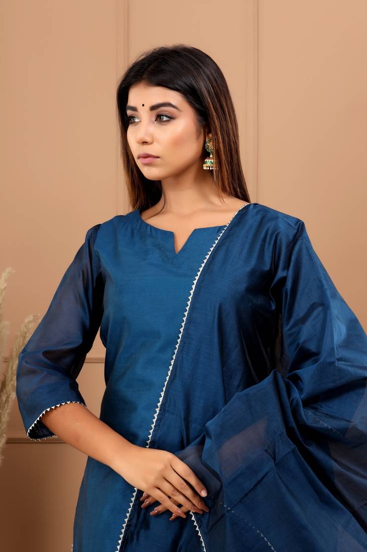 BLUE CHANDERI SUIT SET