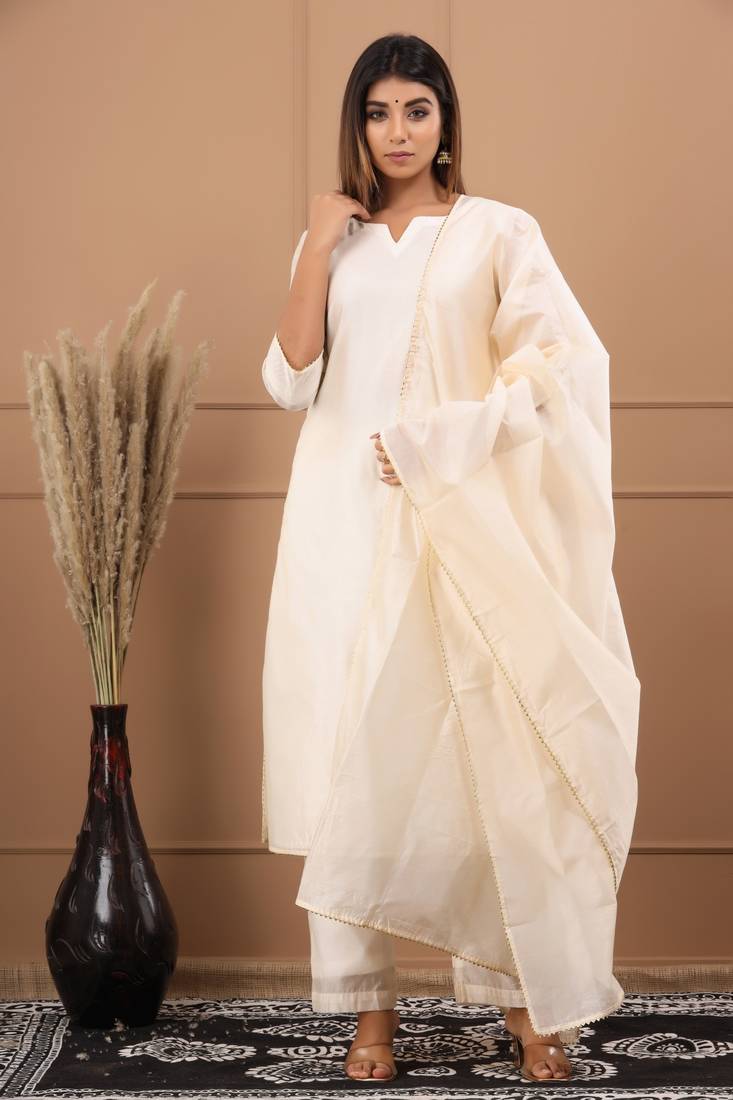 BEIGE CHANDERI SUIT SET
