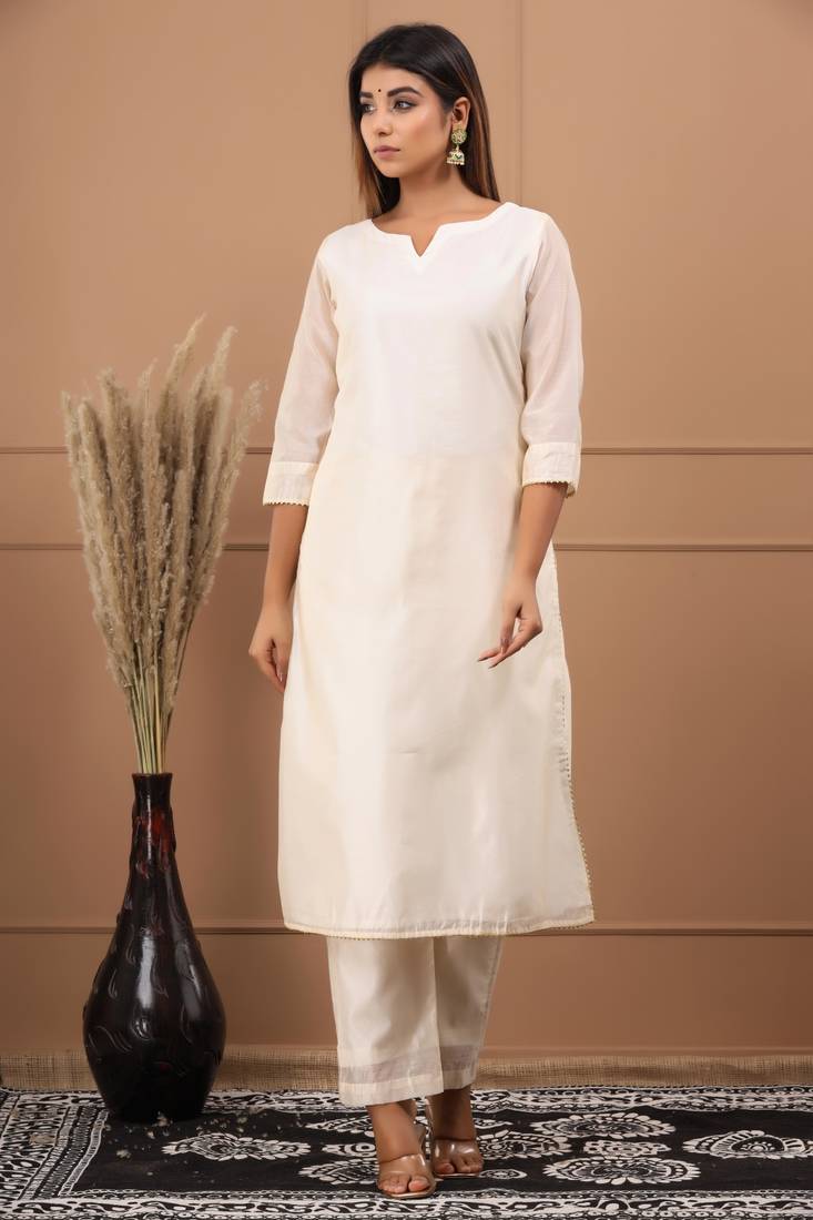 BEIGE CHANDERI SUIT SET