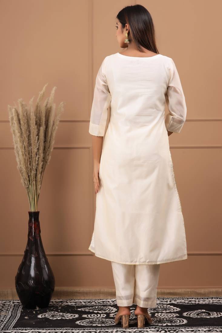 BEIGE CHANDERI SUIT SET