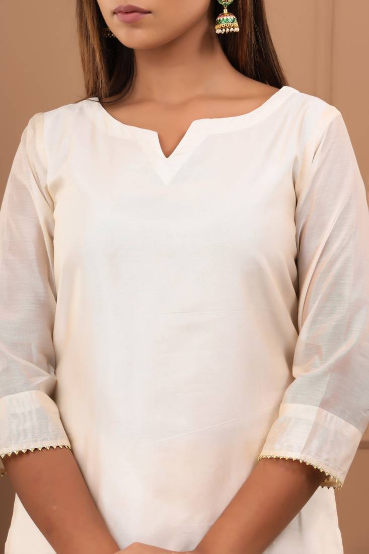 BEIGE CHANDERI SUIT SET