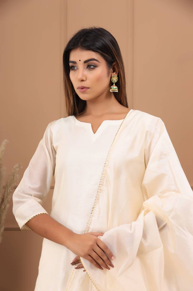 BEIGE CHANDERI SUIT SET