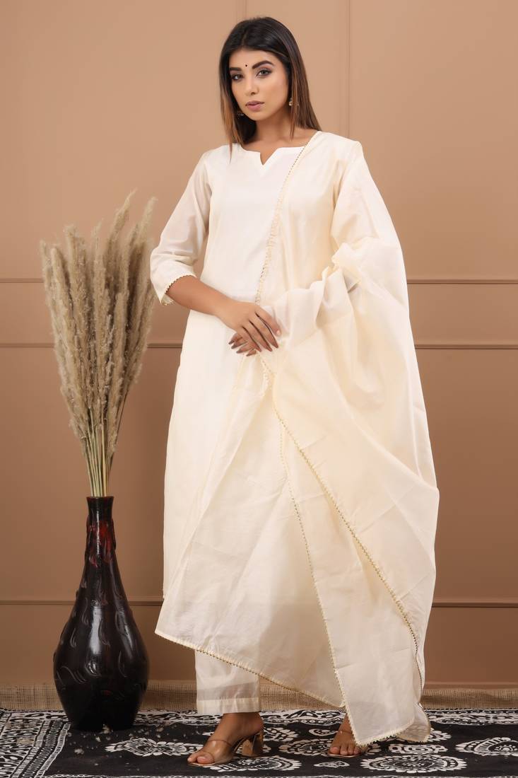 BEIGE CHANDERI SUIT SET