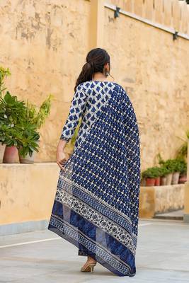 Women white printed rayon blend stiched straight kurta palazzo suit set 4