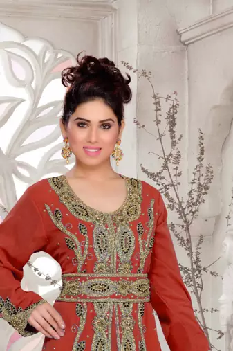 Maroon color Full Sleeves Handmade Moroccan Kaftan with hijjab