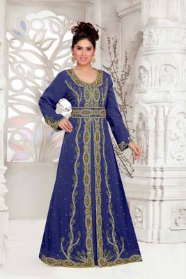 Navy-Blue color Full Sleeves Handmade Moroccan Kaftan with hijjab 1