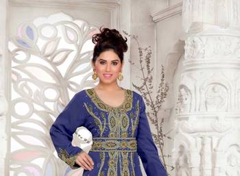 Navy-Blue color Full Sleeves Handmade Moroccan Kaftan with hijjab 2