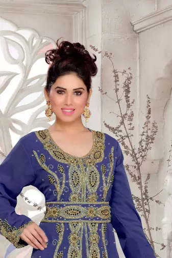 Navy-Blue color Full Sleeves Handmade Moroccan Kaftan with hijjab