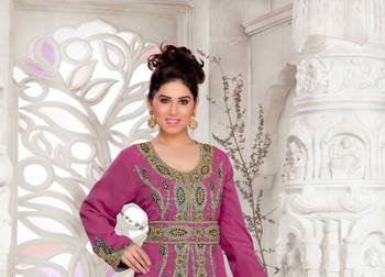 Wine color Full Sleeves Handmade Moroccan Kaftan with hijjab 2