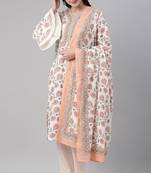 Women white printed pure cotton  stiched straight kurta trousers suit set