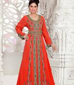 Red color luxurious Full Sleeves Handmade Moroccan Kaftan with hijjab