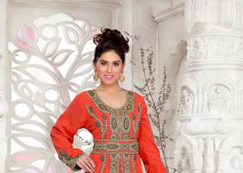 Red color Full Sleeves Handmade Moroccan Kaftan with hijjab 2
