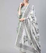 Women green printed pure cotton  stiched straight kurta palazzo suit set