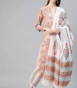 Women pink printed pure cotton  stiched straight kurta salwar suit set