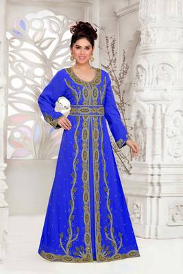 Royal-Blue color Full Sleeves Handmade Moroccan Kaftan  with hijjab 1