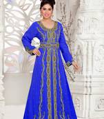 Royal-Blue color luxurious Full Sleeves Handmade Moroccan Kaftan  with hijjab