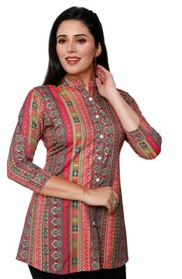 Muslin rayon cotton print with foil short kurtis top 2