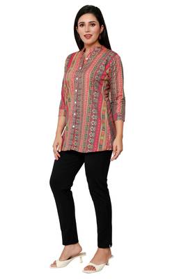 Muslin rayon cotton print with foil short kurtis top 3