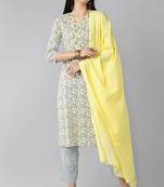 Women blue printed pure cotton  stiched straight kurta trousers suit set