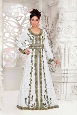 Off-White color Full Sleeves Handmade Moroccan Kaftan with hijjab 1