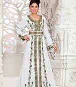 Off-White color luxurious Full Sleeves Handmade Moroccan Kaftan with hijjab