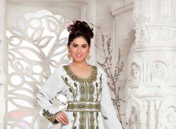 Off-White color Full Sleeves Handmade Moroccan Kaftan with hijjab 2
