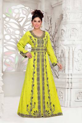 Yellow color Full Sleeves Handmade Moroccan Kaftan  1