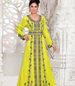 Yellow color luxurious Full Sleeves Handmade Moroccan Kaftan .