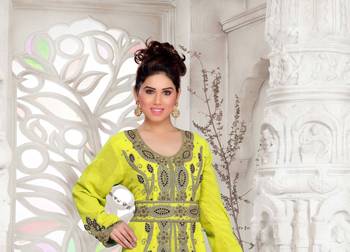 Yellow color Full Sleeves Handmade Moroccan Kaftan  2