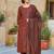 Women orange printed rayon stiched straight kurta trousers suit set