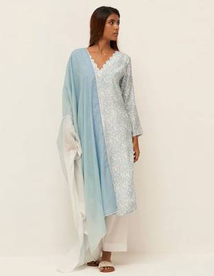 Light blue and white printed salwar suit 1