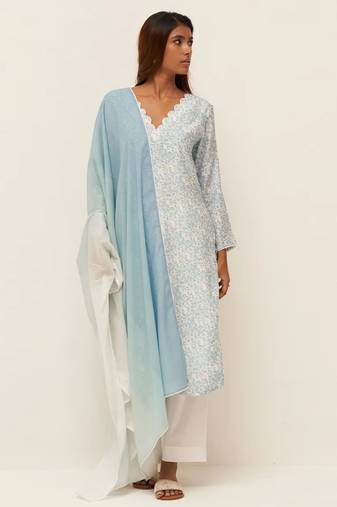 Light blue and white printed salwar suit