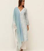 Light blue and white printed salwar suit