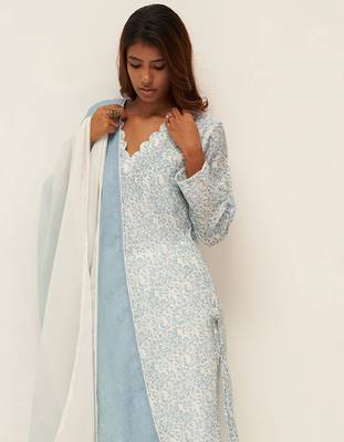 Light blue and white printed salwar suit 2