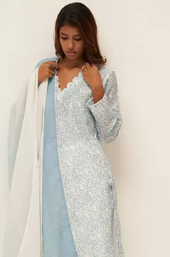 Light blue and white printed salwar suit