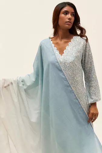 Light blue and white printed salwar suit