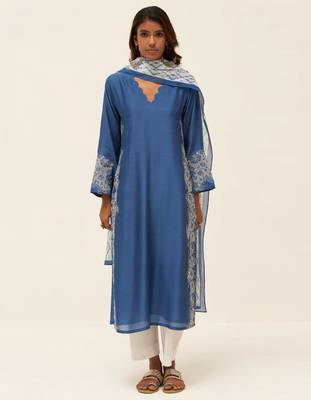 Blue and white embroidered salwar suit 1