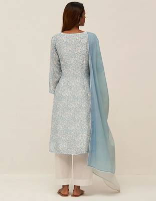 Light blue and white printed salwar suit 4