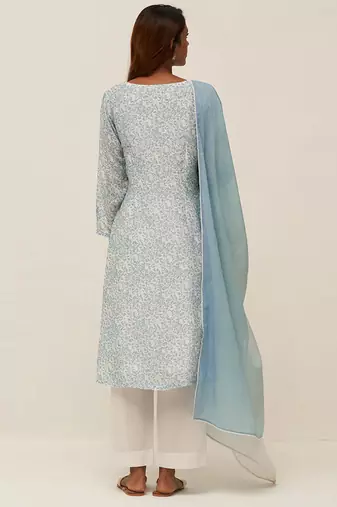 Light blue and white printed salwar suit