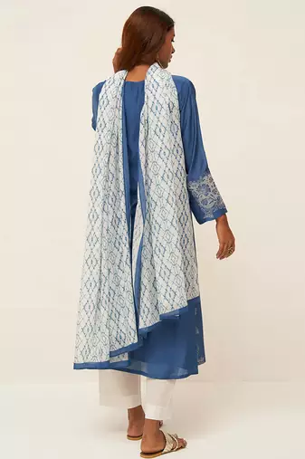 Blue and white embroidered salwar suit
