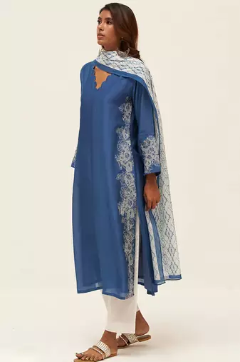 Blue and white embroidered salwar suit