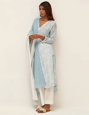 Light blue and white printed salwar suit 5